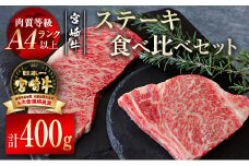宮崎牛サーロイン・リブロースステーキ食べ比べセット400g  牛肉 ステーキ A4等級以上 内閣総理大臣賞4連覇 ＜2.4-4＞　　　