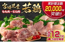 【3ケ月定期便】合計12㎏ 宮崎県産若鶏もも肉むね肉4kg×3 鶏肉セット 食べ比べ2種 国産鶏肉 先行予約 2026年1月～3月発送 【12月31日終了】＜3.9-2＞