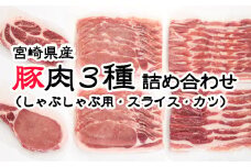 宮崎県産豚肉3種 詰め合わせセット 小分け しゃぶしゃぶ用・スライス・とんかつ＜1-274＞