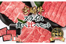 宮崎牛 すき焼き 肩ロース＆赤身スライス 3種食べ比べセット1.1kg 牛肉  しゃぶしゃぶ ブランド牛 ミヤチク  内閣総理大臣賞4連覇  すき焼き肉  ＜2.6-5＞