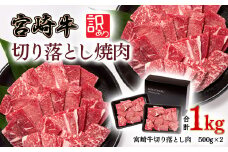 宮崎牛 赤身焼肉 1kg 500×2 訳あり 切り落とし焼肉 牛肉 4等級以上 ブランド牛 ミヤチク 内閣総理大臣賞4連覇 ＜2-15＞焼肉用 牛肉 赤身