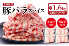 宮崎県産豚肉バラスライス しゃぶしゃぶ用 小分け 4パック 計1.6kg＜1.3-18＞★　　　 