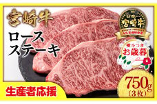 【お歳暮ギフト】【生産者応援】宮崎牛ロースステーキ3枚 （250g×3枚）牛肉 ステーキ 高級部位 ブランド牛 ミヤチク 内閣総理大臣賞4連覇＜2.2-14＞【年内発送】