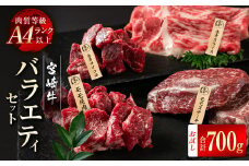 宮崎牛 赤身バラエティセット700g すき焼き 焼肉 ステーキ A4等級以上小分け 真空パック 牛肉 ステーキ ブランド牛 内閣総理大臣賞4連覇 ＜2.9-3＞　　　