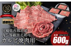 【最高品質のA5等級 西都和牛】黒毛和牛カルビ焼肉 600g  小分け ＜1.9-5＞【カミチクファーム】