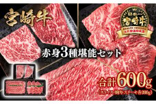 宮崎牛 赤身堪能セット 計600g 小分け200g×3 ブランド牛 A４～A5等級 内閣総理大臣賞4連覇＜1.5-27＞ 最高級黒毛和牛 牛肉 鉄板焼肉 焼きしゃぶ すき焼き肉 しゃぶしゃぶ 