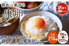 卵【わけあり】霧島山麓育ち こだわり卵 康卵 MSサイズ 計 216個（196個 + 割れ保証 20個）たまご 玉子 タマゴ 卵焼き 玉子焼き たまご焼き 生卵 鶏卵 たまごかけごはん 国産 九州産 宮崎県産 送料無料