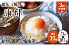 【2025年9月発送開始】卵【3回定期便】 霧島山麓育ち こだわり卵 康卵 計 30個（27個 + 割れ保証 3個）3回 計 90個（81個 + 割れ保証 9個）たまご 玉子 卵焼き 玉子焼き たまご焼き 生卵 鶏卵 たまごかけごはん 国産 九州産 宮崎県産 送料無料