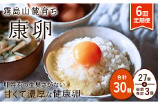 【2025年9月発送開始】卵【6回定期便】霧島山麓育ち こだわり卵 康卵 計 30個（27個 + 割れ保証 3個）6回 計 180個（162個 + 割れ保証 18個）たまご 玉子 卵焼き 玉子焼き たまご焼き 生卵 鶏卵 たまごかけごはん 国産 九州産 宮崎県産 送料無料