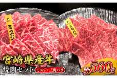 宮崎県産 黒牛 焼肉 赤身 牛肉 焼肉セット ミスジ 三角バラ 2点盛り 560g(280g × 2パック)焼肉用 肉 お肉 牛 国産牛 食べ比べ  セット 小分け 真空パック コスパ 冷凍 贈答 贈答用 ギフト BBQ アウトドア キャンプ 人気 国産 国産牛 九州 宮崎県 えびの市 送料無料