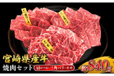 宮崎県産 黒牛 焼肉 赤身 牛肉 焼肉セット 肩ロース 三角バラ モモ 3点盛り 840g(280g × 3パック)焼肉用 肉 お肉 牛 国産牛 食べ比べ  セット 小分け 真空パック コスパ 冷凍 贈答 贈答用 ギフト BBQ アウトドア キャンプ 人気 国産 国産牛 九州 宮崎県 えびの市 送料無料
