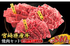宮崎県産 黒牛 焼肉 赤身 牛肉 焼肉セット 肩ロース モモ ミスジ 3点盛り 840g(280g × 3パック)焼肉用 肉 お肉 牛 国産牛 食べ比べ  セット 小分け 真空パック コスパ 冷凍 贈答 贈答用 ギフト BBQ アウトドア キャンプ 人気 国産 国産牛 九州 宮崎県 えびの市 送料無料