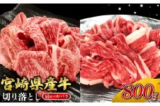 宮崎県産 黒牛 切り落とし 肩ロース バラ 800g（400g×2パック） 赤身 牛肉 切り落としセット 肉 お肉 牛 国産牛 食べ比べ セット 小分け 真空パック コスパ 冷凍 贈答 ギフト 人気 国産 えびの市 送料無料