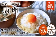【2025年10月発送開始】卵【2回定期便】 霧島山麓育ち こだわり卵 康卵 計 30個（27個 + 割れ保証 3個）3回 計 90個（81個 + 割れ保証 9個）たまご 玉子 卵焼き 玉子焼き たまご焼き 生卵 鶏卵 たまごかけごはん 国産 九州産 宮崎県産 送料無料