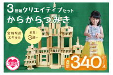 ＜からからつみき3種類クリエイティブセット340P＞木のおもちゃ 知育玩具 子供 おもちゃ 積み木 男の子 女の子 子ども プレゼント ギフト 贈答 4歳 5歳 安心 安全 国産 宮崎県産 杉 木材 ベビー向け 誕生日 贈り物 お祝い【B-1708-bo】【boofoowoo】