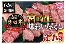 ＜【6ヶ月定期便】総重量3.1kgの宮崎牛味わい尽くし＞国産ブランド牛 牛肉 おすすめ 宮崎牛 人気 コスパ 量が多い 牛モモ モモ 牛バラ バラ ウデ 肩 肩ロース 牛肩ロース モモ ロース スライス 肉 すき焼き しゃぶしゃぶ 焼肉【MI076-my】【ミヤチク】