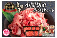 ＜宮崎牛切り落とし小分けセット (総量1.2kg)＞国産ブランド牛 牛肉 おすすめ 黒毛和牛 国産牛肉 和牛 人気 コスパ  量が多い 切り落とし すき焼き しゃぶしゃぶ【MI112-mk】【まきの屋】