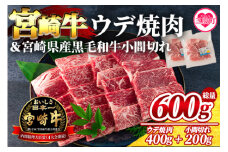 ＜宮崎牛ウデ焼肉と宮崎県産和牛小間切れ 総量600g＞【MI141-my】【ミヤチク】
