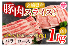 ＜豚肉スライスセット(バラ、ロース)＞国産 九州産 宮崎県産 豚肉 バラ ロース ブランドポーク 焼肉 バーベキュー BBQ 生姜焼き 煮物 アウトドア【MI278-nm-x1】【ニクマル】