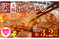 ＜【訳あり】国産牛ホルモン大腸（特製タレ漬け）計3.2kg(400g×8袋)＞大腸を秘伝の特製タレに漬け込みました！ 国産牛ホルモン 国産 牛肉 肉 ホルモン モツ 大腸 ダイチョウ 冷凍 焼肉 焼き肉 BBQ もつ鍋 煮込み 小分け 焼くだけ 簡単 冷凍食品 小分けパック【MI428-nk】【中村食肉】