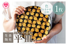 ＜スリップウェアの平皿 1枚 花柄、色おまかせ＞ 国産 日本製 陶芸品 工芸品 陶器 食器 お皿 うつわ ケーキ皿 取り皿 食パン 電子レンジ可能 日用品 ギフト 贈り物 プレゼント 父の日 母の日 おしゃれ 【MI547-kr】【生楽陶苑】