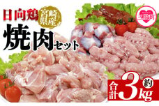 ＜宮崎県産日向鶏 焼肉セット 約3kg＞ 国産 鶏 肉 精肉 とりにく もも モモ肉 せせり セセリ 肝 レバー 砂肝 すなぎも きも 小肉 焼き鳥 焼き肉 BBQ 使いやすい 小分けパック 冷凍食品 真空冷凍 お弁当 惣菜 蒸し鶏 数量限定 さっぱり 【MI454-tr】【TRINITY】
