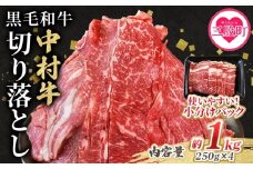 ＜黒毛和牛 中村牛切り落とし 合計1kg(250g×4)＞ 国産 九州産 脂身 牛肉 赤身 すき焼き 牛丼 肉じゃが プルコギ 煮込み 使いやすい 小分け 便利 こま切れ 牛こま コマ 小間 薄切り お肉 冷凍【MI642-jc】【Jコーポレーション】