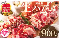 【期間限定特別企画】＜【訳あり】国産豚生ハムバラエティー4種セット(計900g)＞国産 豚肉 豚モモ 豚バラ 肩肉 生ハム スライス 切り落とし パンチェッタ 短冊 コッパスライス サラダ パーティー BBQ 大容量 お祝い 誕生日 結婚記念日 贈り物 冷凍食品 年内発送 年内配送 年内お届け 年内のうちに届く 【MI294-pl-nen-cam】【株式会社プラス】