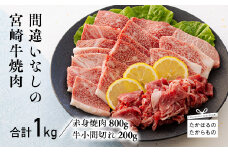 宮崎牛赤身肉の焼肉(ウデまたはモモ)800g＆黒毛和牛小間切れ 200g ワンストップオンライン対応 TF0545-P00043