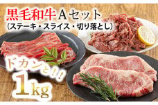 《大容量》黒毛和牛Aセット(ステーキ・スライス・切り落とし)3種で合計1kg 国産牛詰め合わせセット [赤身肉 牛肉 お肉 ステーキ 切り落とし スライス ワンストップオンライン]  TF0561-P00020