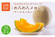期間限定 宮崎県産マスクメロン「めろめろメロン」1箱(2L×2玉) 糖度14度以上 1玉1.7kg以上 みずみずしい果汁たっぷりのフルーツ[アールスメロン 産地直送 みずみずしい果汁 やわらかな果肉 ギフト 人気果物 贈答 プレゼント 贈り物 ワンストップオンライン] TF0661-P00055