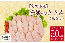 宮崎県産若鶏ささみ（筋なし）5.0kg（250g×20P） ［国産 鶏 鶏肉 ささみ ササミ 小分け 真空パック サラダ ささみ梅肉 棒棒鶏］TF0840-P00063