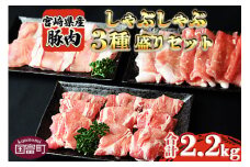 ＜宮崎県産豚しゃぶしゃぶ 三種盛りセット 合計2.2kg＞翌月末迄に順次出荷