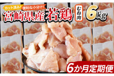 ＜宮崎県産若鶏切身 むね肉 6kg（300g×20袋）6か月定期便＞ 入金確認後、翌々月までに第一回目発送 【 からあげ 唐揚げ カレー シチュー BBQ 煮物 チキン南蛮 小分け おかず おつまみ お弁当 惣菜 時短 炒め物 簡単料理 】