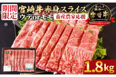 【畜産農家応援】＜宮崎牛赤身(ウデorモモ)スライス 1.8kg＞入金確認後、2025年11月に順次出荷 【 国産 黒毛和牛 牛肉 牛 精肉 スライス ウデ肉 モモ肉 4等級以上 ブランド牛 赤身 旨味 贈答品 ギフト 贈り物 プレゼント 化粧箱 しゃぶしゃぶ グルメ ミヤチク 宮崎県 国富町 】