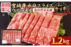 【畜産農家応援】＜宮崎牛赤身(ウデorモモ)スライス 1.2kg＞入金確認後、2025年11月に順次出荷 【 国産 黒毛和牛 牛肉 牛 精肉 スライス ウデ肉 モモ肉 4等級以上 ブランド牛 赤身 旨味 贈答品 ギフト 贈り物 プレゼント 化粧箱 しゃぶしゃぶ グルメ ミヤチク 宮崎県 国富町 】