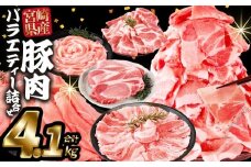 ＜豚肉バラエティー詰合せセット 4.1kg＞入金確認後、2025年10月に順次出荷【 国産 宮崎県産 ぶた にく 精肉 とんかつ トンカツ 焼肉 焼き肉 スライス 小間切れ 豚こま 詰め合わせ 6種類 肩ロース ウデ ミヤチク 宮崎県 国富町 】