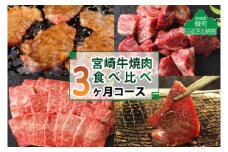宮崎牛焼肉食べ比べ 計2.2kg（3か月定期便）
