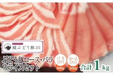 宮崎県産 希少「綾ぶどう豚」 豚ロース＆バラスライスセット 1kg (500g×2パック) 【国産 ブランド豚 豚肉 小分け 冷凍 しゃぶしゃぶ 冷しゃぶ 焼肉 生姜焼き 豚丼 おかず 弁当 ポーク 人気 おすすめ 送料無料 綾町】