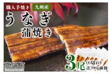 ＜職人手焼き九州産うなぎ 蒲焼き3尾（6切れ）計390g前後＞翌月末迄に順次出荷