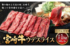 【2ヶ月定期便】＜宮崎牛ウデスライス 500g（1パック：500g×2回）＞ お申込みの翌月下旬頃に第一回目発送（12月は中旬頃） 牛肉 お肉 肉 和牛 新生活応援 卒業祝い 就職祝い 入学 卒業 お花見 引越し