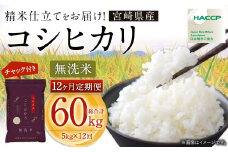 【12か月定期便】＜令和7年産 宮崎県産コシヒカリ （無洗米） 5kg チャック付き米袋 12か月定期便＞2025年9月上旬以降順次 第1回目発送（12月は中旬頃） こしひかり コシヒカリ お米 米 コメ 国産 定期便