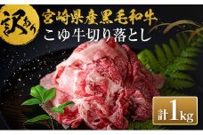 ［訳あり］宮崎黒毛和牛『こゆ牛』切り落とし 計1kg A4等級以上 ブランド牛 宮崎県産 冷凍 和牛 牛肉 国産【B67】