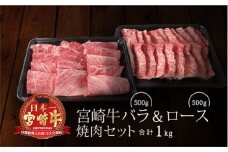 ＜宮崎牛＞バラ＆ロース 焼肉セット 合計1kg【E118-60】