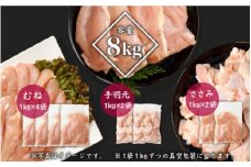 宮崎県産［若鶏］ムネ・ササミ・手羽元 合計8kg※90日以内発送【B392】