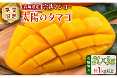 完熟マンゴー＜太陽のタマゴ＞2L×3玉（計1kg以上）化粧箱入 宮崎県産 フルーツ くだもの 国産【E167-25】