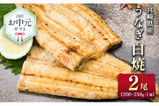 お中元対応「玄人の一品」うなぎ 白焼き ギフト 2尾（200～250g/1尾あたり）宮崎県産鰻 蒲焼きタレ付（50ml×1本）配送日指定可 国産 有頭 熨斗 贈答品【N65-25】
