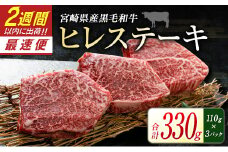 宮崎県産黒毛和牛＜新富育ちGyuGyu・ヒレステーキ（110g×3P）＞合計330g 肉 牛肉 宮崎県産【C436】