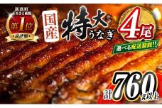 ＜2025年12月お届け＞特大 うなぎ 鰻楽 国産 蒲焼 4尾 人気 無頭 計760g以上 高評価 おすすめ 冷凍 簡単調理 個包装 鰻 魚介 贈答品 ギフト 贈り物【C388-760-2512】