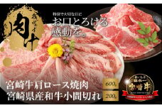 宮崎牛肩ロース焼肉600g 宮崎県産和牛小間切れ200g K18_0035_6